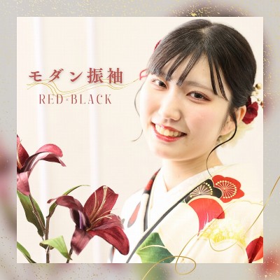 【成人】赤と黒メインでデザインされた古典柄の振袖【駿東郡清水町】